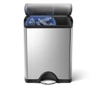 simplehuman CW1830 poubelle de recyclage rectangulaire, poubelle de cuisine, tri selectif 2 bacs, double compartiments, acier inoxydable brossé, 46 litres (30/16)