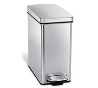 simplehuman CW1898CB poubelle étroite à pédale, petite poubelle de salle de bain bureau chambre, acier inoxydable brossé, 10 litres