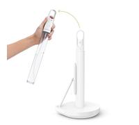 simplehuman Porte-Essuie-Tout avec Spray, Distributeur Tout-en-Un de Papier Essuie-Tout et Nettoyant pour Plan de Travail, Pompe Rechargeable de 180 ML, Base Lestée, Acier Blanc