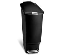 simplehuman Slim Step Can, Poubelle De Cuisine 40L, Pédale En Acier Résistante à 150 000 Utilisations, Technologie Lid Shox®,Code de Sacs Poubelle sur Mesure, Plastique Noir
