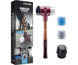 SIMPLEX-Plusbox Starterkit, marteau de protection SIMPLEX D60, composition de caoutchouc avec pied / superplastique ainsi qu'un insert de frappe TPE-soft et TPE-mid plus un ouvre-bouteille | 3027s026