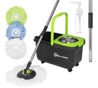 SIMPLI-MAGIC Kit de Nettoyage d'essorage, Microfibre en Plastique et Acier Inoxydable, Noir/Vert, serpillère et recharges
