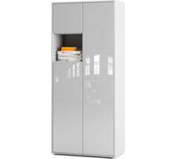 SIMPLYFURN Armoire de Bureau Amira T10 | Armoire à Dossiers avec Compartiment Ouvert | Weiß & Blanc brillant | Push-to-Open | 180x80x40 cm | Moderne pour Bureau & Télétravail