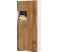 SIMPLYFURN Armoire de Bureau Amira T10 | Armoire à Dossiers avec Compartiment Ouvert | Weiß & Chêne Wotan | Push-to-Open | 180x80x40 cm | Moderne pour Bureau & Télétravail