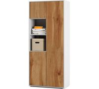 SIMPLYFURN Armoire de bureau Amira T20 | avec 2 compartiments ouverts | Armoire à dossiers et armoire polyvalente en corps Weiß & façade Chêne Wotan | Push-to-Open | 180x80x40 cm