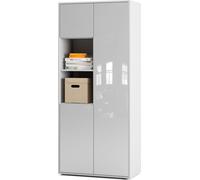 SIMPLYFURN Armoire de bureau Amira T20 | avec 2 compartiments ouverts | Armoire à dossiers et armoire polyvalente en corps Weiß & façade Blanc brillant | Push-to-Open | 180x80x40 cm