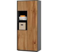 SIMPLYFURN Armoire de bureau Amira T20 meuble de rangement avec deux compartiments ouverts, Anthrazit & Chêne Wotan, ouverture par pression, 180x80x40 cm idéal pour office et espace de travail