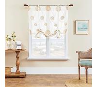 Simpvale 1 pièce de stores romains avec rideau brodé, rideau transparent avec tringle et poche, voilage translucide pour salon, chambre, balcon, cuisine, salle de bain, Beige, 140x140cm