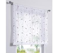 SIMPVALE 1 Pièce Rideau de Fenêtre Broderie Floral Raffrollo Haut Qualité Voile Décoration de la Chambre Salle de Bain Balcon(Violet,140x140cm)
