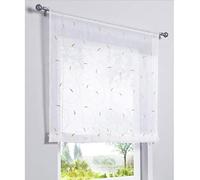 SIMPVALE 1 Pièce Rideau de Fenêtre Broderie Floral Raffrollo Haut Qualité Voile Décoration de la Chambre Salle de Bain Balcon (Kaki, 100_x_140_cm)
