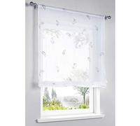 SIMPVALE 1 Pièce Rideau de Fenêtre Broderie Plume Store Romain Décoration de la Chambre Salle de Bain Balcon Cuisine, Largeur 80cm / Hauteur 140cm