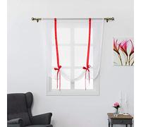 SIMPVALE 1 Pièce Store Romain Translucide Tulle Rideaux Voilages Vertical Poche de Tige pour Chambre Cuisine Salon, Rubans Rouge, Largeur 80cm x Hauteur 120cm