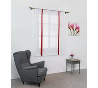 SIMPVALE 1 Pièce Store Romain Translucide Tulle Rideaux Voilages Vertical Poche de Tige pour Chambre Cuisine Salon, Rubans Vin Rouge, Largeur 100cm x Hauteur 140cm