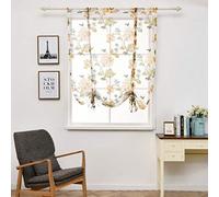 SIMPVALE 1 Pièce Tulle Rideaux Romains Translucide Imprimé de Fleurs Stores Romains Poche Tige Ficeler Voilages Rideau, Jaune, 80cmx140cm