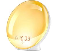 Simulateur de lever de soleil avec double réveil - Radio FM - Lampe de chevet à 7 couleurs - Bruits d'ambiance naturels et effet lumière du jour.