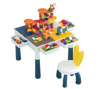 Sinbide Ensemble de Table Multi-activités pour Enfants avec Chaise pour Bébé, Hauteur Réglable, Plateau Double Face, Table de Jeu et d'Études, avec 300 Blocs de Construction