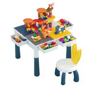 SINBIDE®Table de blocs double face avec 300 blocs, Ensemble table pour enfants,Table d'activités avec chaise, 44×44cm