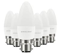 SINCELIGHT Ampoule LED en forme de bougie B35 et culot B22, IRC (RA≈85), Diffuseur laiteux, 5W, Blanc Chaud (2700K), 500lm, Lot de 6