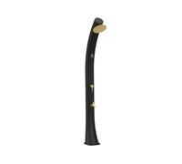 Sined Sole XXL Curved HD Douche Solaire en Polyethylene avec Robinet Et Lavepieds Noir Reservoir De 40l Tête De Douche Ronde Lavepieds Accessoires en Metal Couleur Or