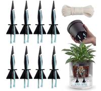 Singhoow Lot de 8 pics d'arrosage automatique pour plantes d'intérieur et d'extérieur, piquets d'arrosage automatique avec corde de mèche capillaire de 10 m, arroseur de vacances à faire soi-même pour