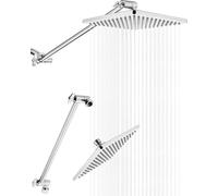 Singing Rain Pommeau de douche effet pluie 20,3 cm avec bras d'extension de 38,1 cm - Tête carrée fixe à grande surface - Bras réglable en hauteur et angle extra long - Expérience de douche ultime