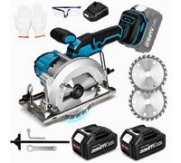 SINGTIP Mini Scie Circulaire Sans Fil Compatible avec Makita 18V Batterie, 7200 tr/min Scies Circulaires Electriques avec 2 Batteries 4,0Ah, Coupe d'onglet 45°/90°, 2 Lames 140mm pour Bois et PVC