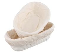 SINJEUN Banneton pour Pain - Lot de 2 Panier de Fermentation Ovales 25 cm et 28 cm en Rotin avec Tissu en Lin - Cuisson Levain