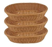 SINJEUN Lot de 3 Corbeilles à Pain en Plastique Tressé - Panier Osier Style - 35 x 25 x 7 cm - Marron - Pour Aliments, Fruits, Cuisine et Stockage