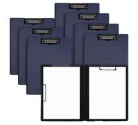 SINJEUN Lot de 8 Porte-Blocs A4 avec Couvercle et Double Pince - Porte-Documents en Plastique Bleu Foncé 32x23.5cm - Pour Bureau, École, Chantier, Restaurant