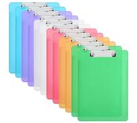 SINJEUN Porte Bloc A4 avec Pince - Lot de 12 Porte-Blocs Transparents 31,5 x 22,5 cm - 6 Couleurs pour Bureau et École - Bleu, Orange, Blanc, Rose, Vert, Violet