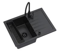 SINK QUALITY Évier complet noir 68 x 49,5 cm - Évier avec robinet, distributeur de savon, passoire, siphon et agent imperméabilisant - Évier de cuisine avec robinet pour meuble bas de 45 cm