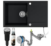 SINK QUALITY Évier cuisine avec égouttoir 78 x 46 cm - Evier noir 1 bac avec siphon moderne et agent d'imprégnation, encastrable pour meuble bas de 60 cm, lavabo granit