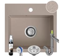 SINK Quality Évier de cuisine beige 45 × 42 cm - avec siphon et imprégnation - pour meuble bas à partir de 45 cm - Évier de cuisine 1 bac beige sans égouttoir