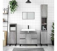Sinkzol Armoire de salle de bain gris Sonoma 80 x 33 x 60 cm avec 1 porte, 4 tiroirs, pieds en fer, porte flexible, espace de rangement pour salle de bain, toilettes, invités