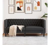 Sinkzol Canapé Chesterfield 2 places en cuir synthétique noir avec banc rembourré, salon, dossier, accoudoir, banc, canapé d'angle élégant, design moderne, durable, facile d'entretien