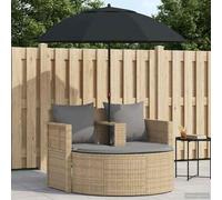 Sinkzol Canapé de jardin avec coussins en rotin synthétique - 8 pièces - Beige - Gris clair - Résistant aux intempéries - Avec parasol réglable - Pour balcon, terrasse et jardin - Assise relaxante