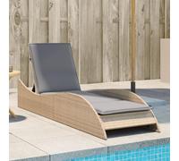 Sinkzol Chaise longue de jardin avec coussin, beige, 60 x 205 x 73 cm, en polyrotin, dossier réglable, coussin rembourré, résistant aux UV, chaise longue d'extérieur pour balcon, terrasse, piscine