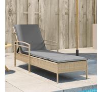 Sinkzol Chaise longue de jardin avec coussin, beige, 63 x 200 x 81 cm, rotin synthétique, dossier réglable, coussin rembourré, résistant aux UV pour balcon, terrasse, piscine, bien-être