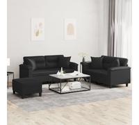 Sinkzol Ensemble de canapé 3 pièces avec coussins, noir, en cuir synthétique, canapé d'angle avec espace de rangement et table d'appoint, canapé confortable avec accoudoirs, dossier, appui-tête