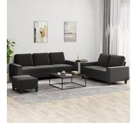 Sinkzol Ensemble de canapé 3 pièces en tissu noir avec banc, canapé d'angle et ottoman pour salon, avec espace de rangement, dossier et appui-tête, durable, confortable, idéal pour chambre d'amis