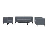 Sinkzol Ensemble de canapé Chesterfield 3 pièces avec traverses de nuque, gris foncé, en velours, avec accoudoirs et dossier, élégant canapé d'angle pour salon et chambre d'amis, banc confortable