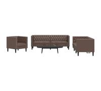 Sinkzol Ensemble de canapé Chesterfield 3 pièces en cuir synthétique marron avec fauteuil, 2 places et 3 places, meubles de salon, salon, banc de rangement, élégant canapé d'angle rembourré