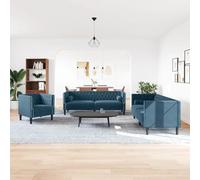 Sinkzol Ensemble de canapé Chesterfield 3 pièces en velours bleu avec traversin - Canapé d'angle confortable pour salon, banc rembourré avec espace de rangement, banc, dossier, appui-tête