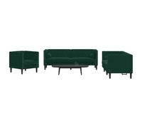 Sinkzol Ensemble de canapé Chesterfield 3 pièces en velours vert foncé avec traversin pour salon, salon, canapé d'angle, banc, banc rembourré, avec espace de rangement, dossier, appui-tête, idéal pour