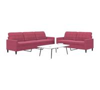 Sinkzol Ensemble de canapé de salon 2 pièces avec coussin en velours rouge bordeaux, canapé d'angle 2 places et 3 places avec accoudoirs, dossier, appui-tête, salon, espace de rangement, moderne