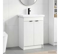 Sinkzol Ensemble de meubles de salle de bain blanc en bois avec lavabo et robinet 78,5 x 37,5 x 81 cm, grand espace de rangement avec étagère et tiroir pour meubles de salle de bain et WC d'invités