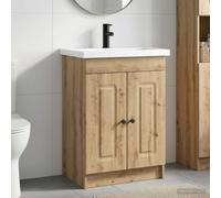 Sinkzol Ensemble de meubles de salle de bain en chêne Artisan avec lavabo et robinet 78,5 x 37,5 x 81 cm, meuble bas avec étagère, porte, poignées à boutons, espace de rangement pour invités WC et