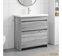 Sinkzol Ensemble de meubles de salle de bain gris Sonoma en bois 81 x 40 x 84,5 cm avec lavabo, tiroirs et beaucoup d'espace de rangement pour salle de bain, WC d'invités et ordre dans la buanderie