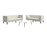 Sinkzol Lot de 2 canapés Chesterfield avec traversins de nuque en velours crème pour le salon et la chambre d'amis, banc rembourré confortable, canapé d'angle élégant, meuble de salon élégant