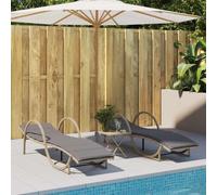 Sinkzol Lot de 2 chaises longues avec coussins en rotin synthétique beige, dossier réglable, accoudoir, résistant aux UV, 60 x 199 x 42 cm, chaise longue de jardin pour terrasse, balcon, piscine et